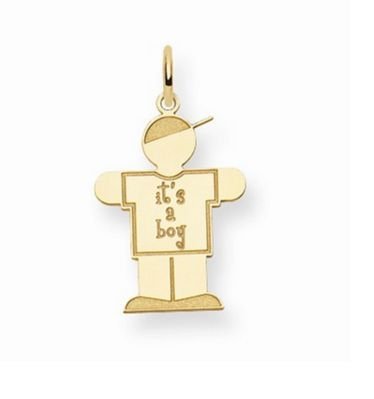 Image 1 of Its A Boy Kid Figure Satin Textured 14K Yellow Gold Pendant Charm