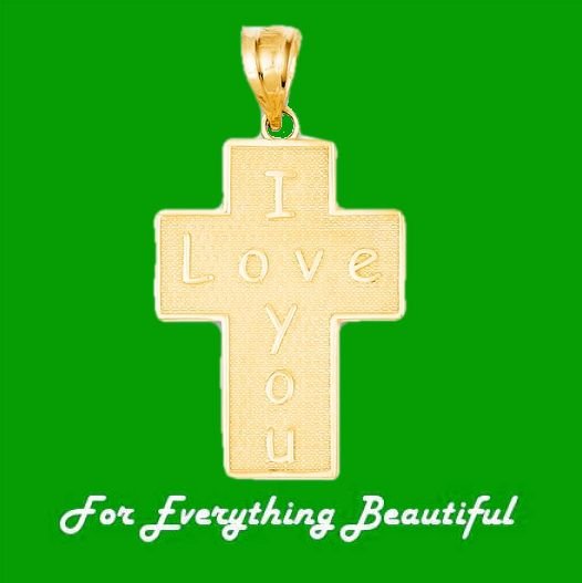 Image 0 of I Love You Script Cross Textured 14K Yellow Gold Charm