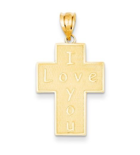 Image 1 of I Love You Script Cross Textured 14K Yellow Gold Charm