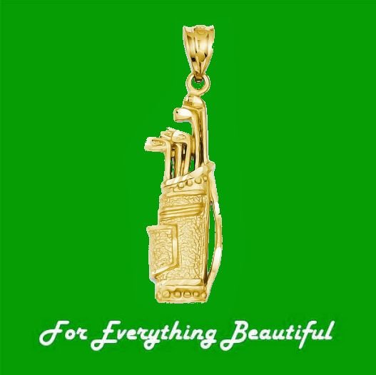 Image 0 of Golf Clubs With Bag Textured 14K Yellow Gold Pendant Charm