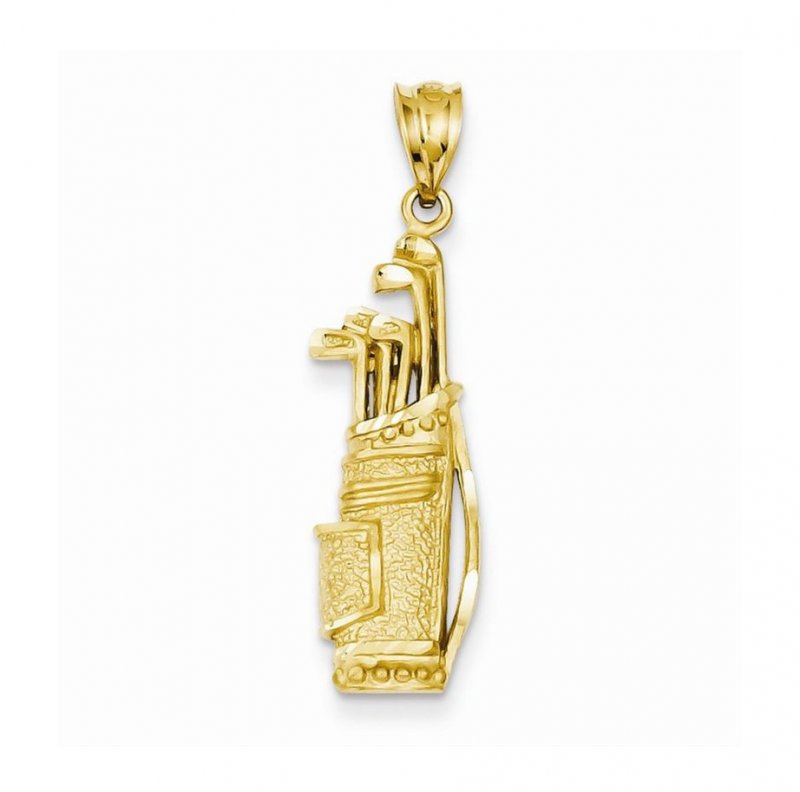 Image 1 of Golf Clubs With Bag Textured 14K Yellow Gold Pendant Charm