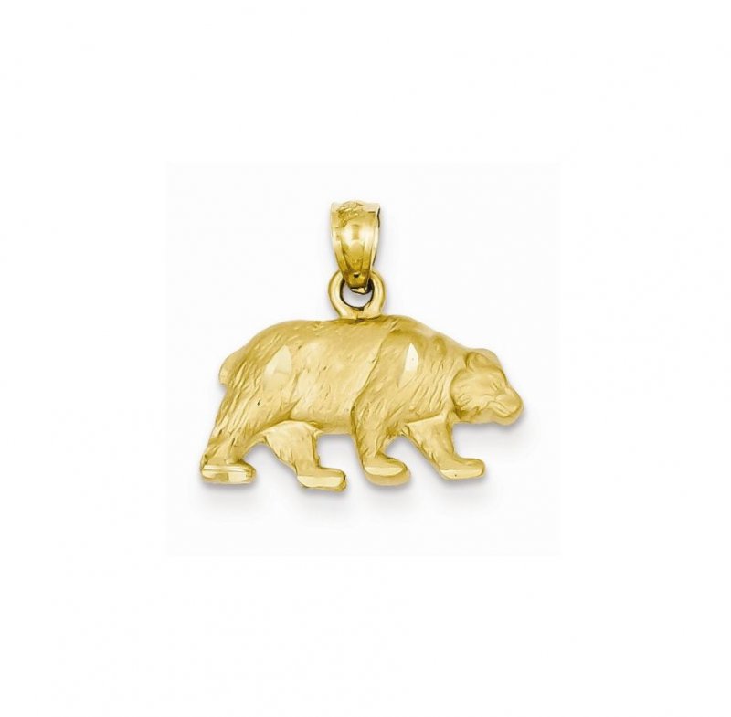 Image 1 of Bear Animal Themed Satin Finish 14K Yellow Gold Pendant Charm