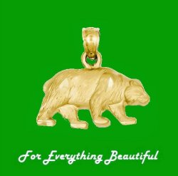 Bear Animal Themed Satin Finish 14K Yellow Gold Pendant Charm