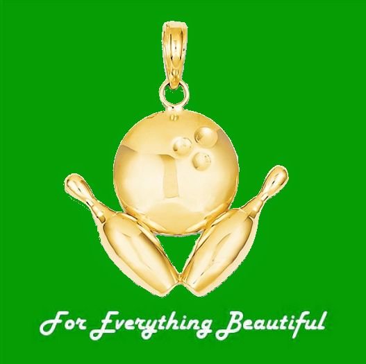 Image 0 of Ten Pin Bowling Themed Diamond Cut 14K Yellow Gold Pendant Charm