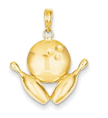 Image 1 of Ten Pin Bowling Themed Diamond Cut 14K Yellow Gold Pendant Charm