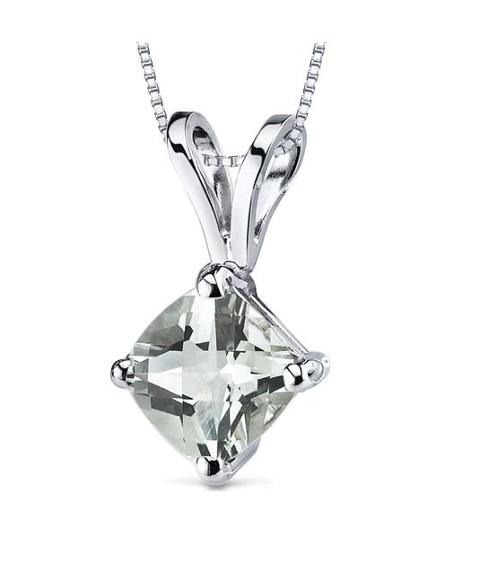 Image 1 of Green Amethyst Cushion Cut 14K White Gold Pendant