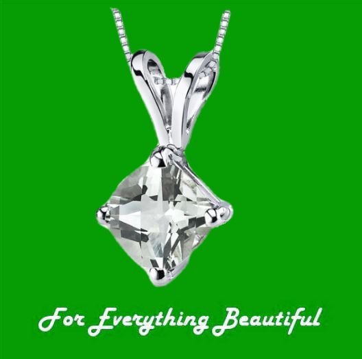 Image 0 of Green Amethyst Cushion Cut 14K White Gold Pendant