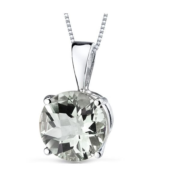 Image 1 of Green Amethyst Round Cut 14K White Gold Pendant