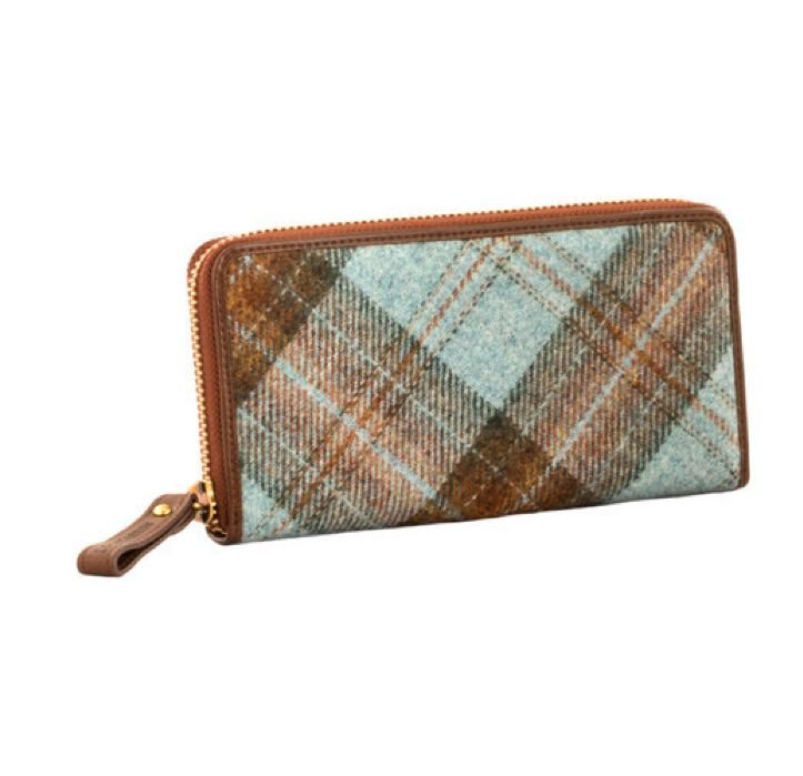 Image 1 of Ferniehirst Tweed Check Fabric Leather Large Ladies Purse Wallet