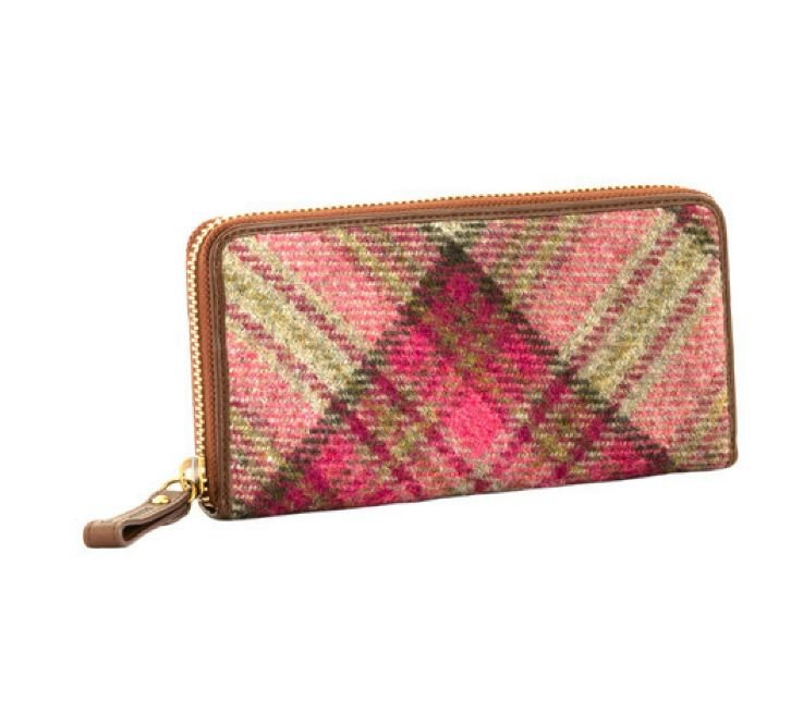 Image 1 of Norham Tweed Check Fabric Leather Large Ladies Purse Wallet