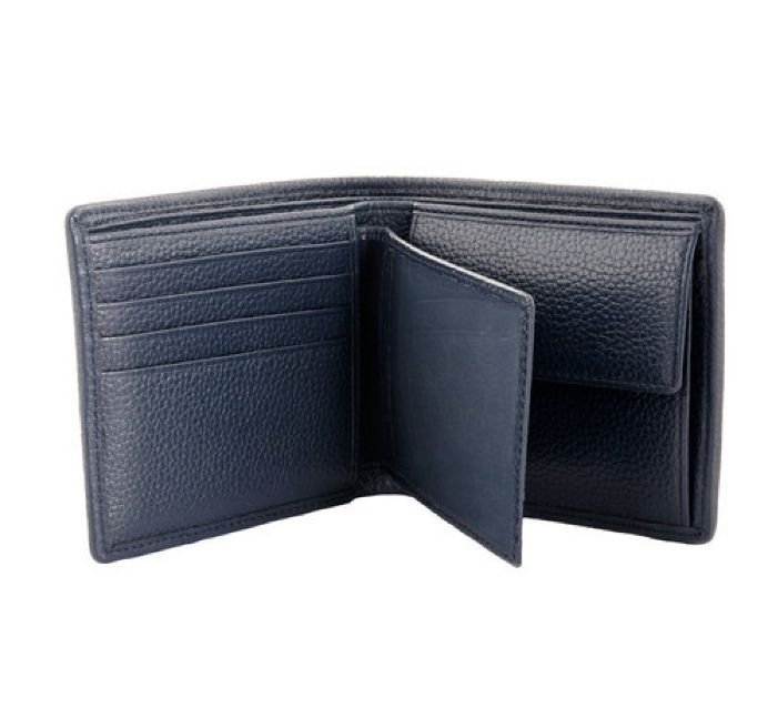 Image 3 of Patriot Modern Tartan Fabric Navy Leather Mens Wallet