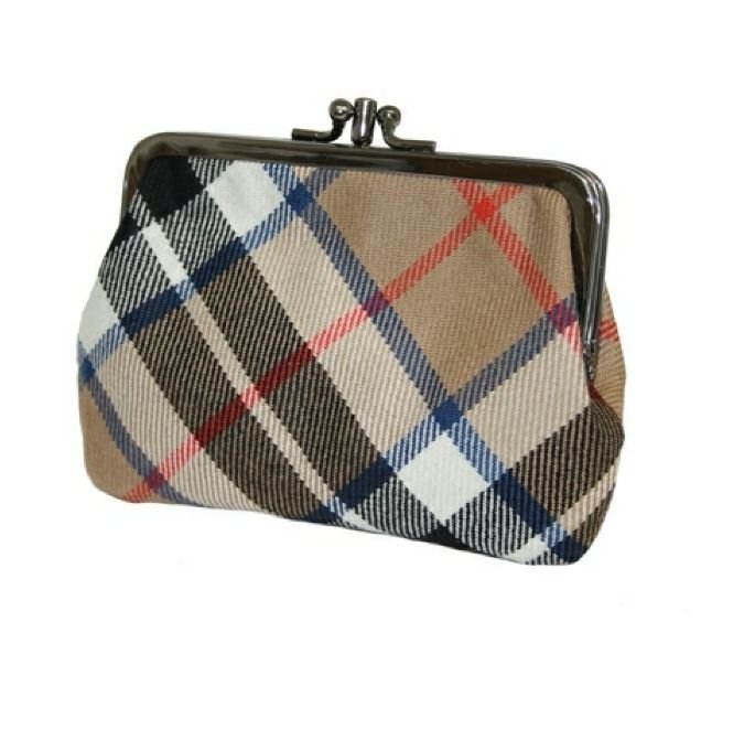 Image 1 of Thomson Camel Modern Tartan Fabric Framed Medium Ladies Double Purse 