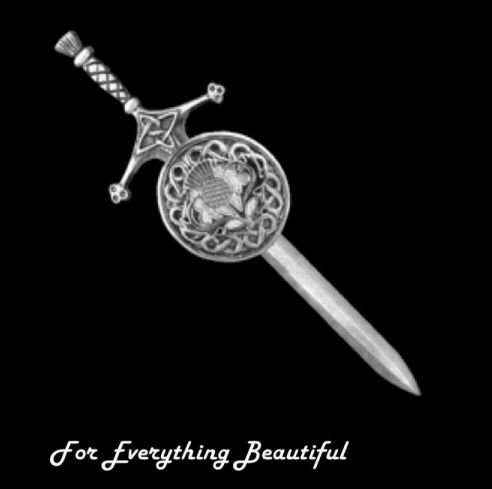 Image 0 of Oban Thistle Interlace Disk Design Antiqued Large Sterling Silver Kilt Pin