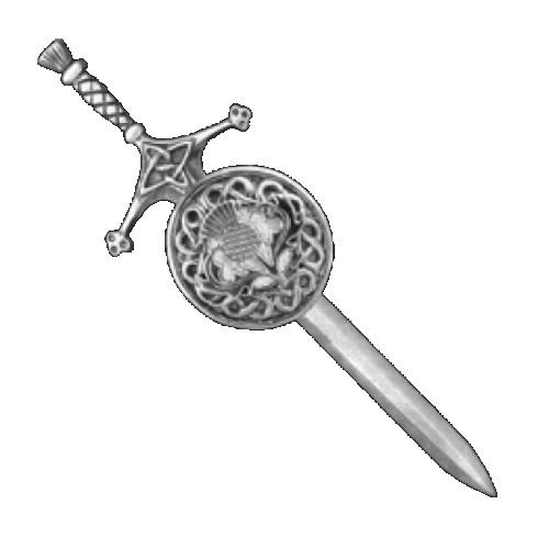 Image 1 of Oban Thistle Interlace Disk Design Antiqued Large Sterling Silver Kilt Pin