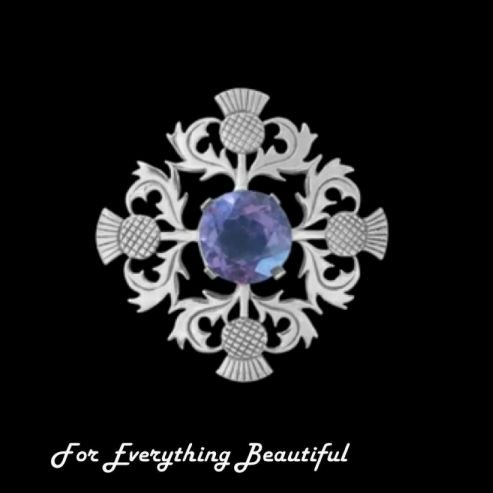 Image 0 of Thistle Amethyst Antiqued Large Sterling Silver Brooch