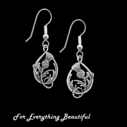 Image 0 of Spirit of Scotland Thistle Double Sided Floral Emblem Sterling Silver Earrings