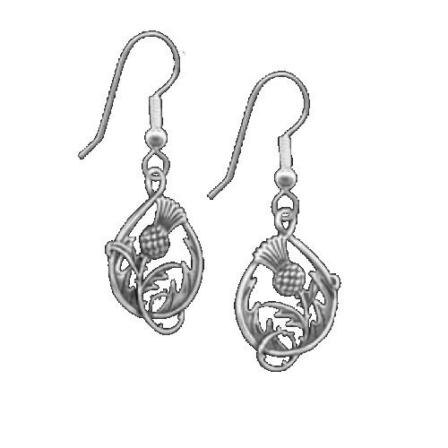 Image 1 of Spirit of Scotland Thistle Double Sided Floral Emblem Sterling Silver Earrings