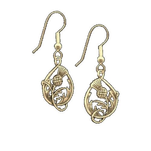 Image 1 of Spirit of Scotland Thistle Double Sided Floral Emblem 14K Yellow Gold Earrings