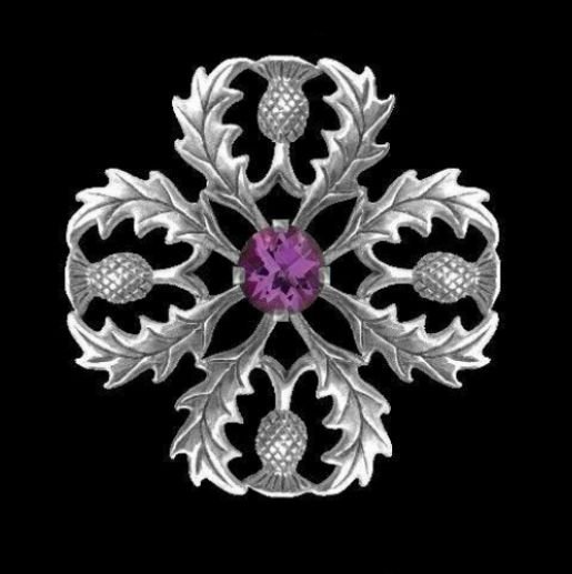 Image 0 of Thistle Snowflake Amethyst Antiqued Medium Sterling Silver Brooch