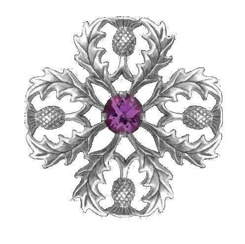 Image 1 of Thistle Snowflake Amethyst Antiqued Medium Sterling Silver Brooch