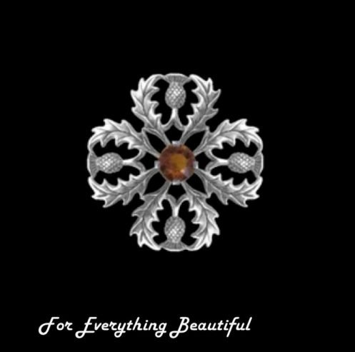 Image 0 of Thistle Snowflake Cairngorm Antiqued Medium Sterling Silver Brooch