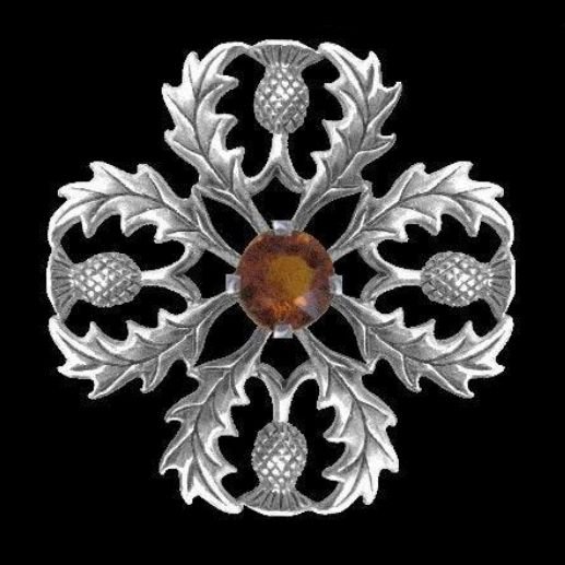 Image 0 of Thistle Snowflake Cairngorm Antiqued Medium Sterling Silver Brooch