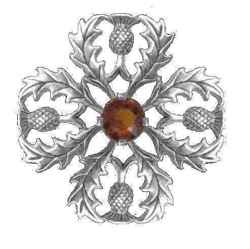Image 1 of Thistle Snowflake Cairngorm Antiqued Medium Sterling Silver Brooch