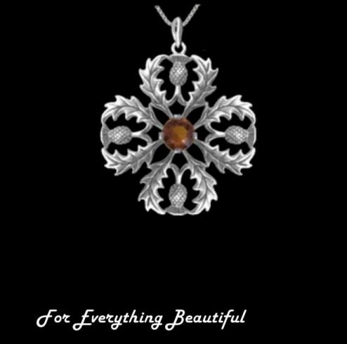 Image 0 of Thistle Snowflake Cairngorm Antiqued Medium Sterling Silver Pendant