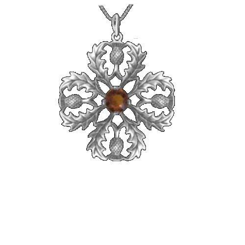 Image 1 of Thistle Snowflake Cairngorm Antiqued Medium Sterling Silver Pendant