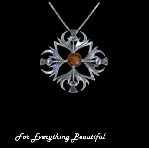 Image 0 of Thistle Four Headed Cairngorm Antiqued Medium Sterling Silver Pendant