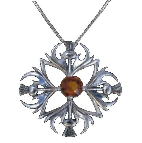 Image 1 of Thistle Four Headed Cairngorm Antiqued Medium Sterling Silver Pendant