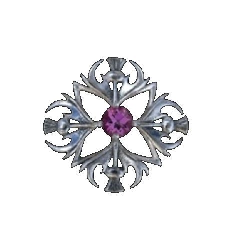 Image 1 of Thistle Four Headed Amethyst Antiqued Medium Sterling Silver Brooch
