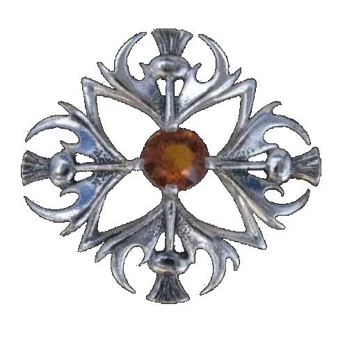 Image 1 of Thistle Four Headed Cairngorm Antiqued Medium Sterling Silver Brooch