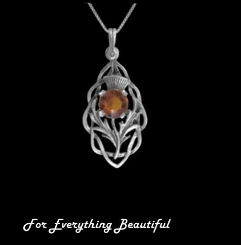 Image 0 of Thistle Scroll Cairngorm Antiqued Medium Sterling Silver Pendant