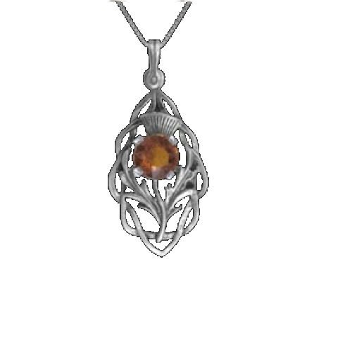 Image 1 of Thistle Scroll Cairngorm Antiqued Medium Sterling Silver Pendant