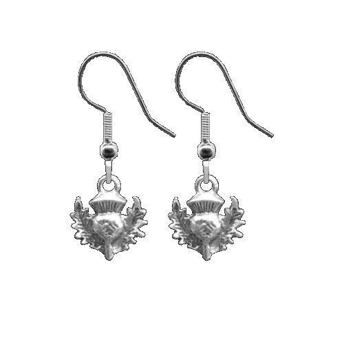 Image 1 of Thistle Scotland Themed Small Sterling Silver Sheppard Hook Earrings