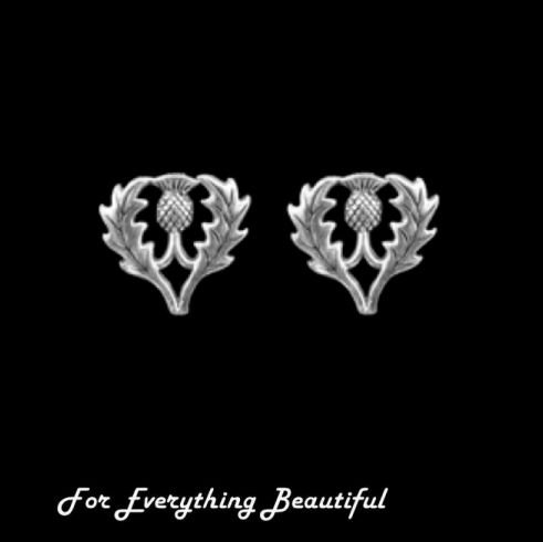 Image 0 of Thistle Scotland Themed Medium Sterling Silver Stud Earrings