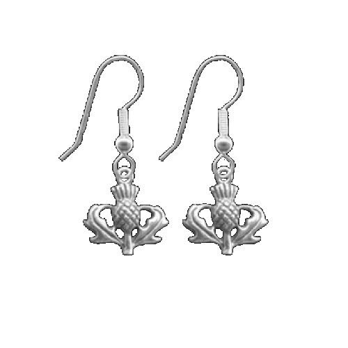 Image 1 of Thistle Floral Emblem Small Sterling Silver Sheppard Hook Earrings