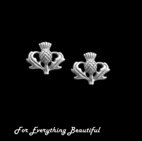 Image 0 of Thistle Floral Emblem Small Sterling Silver Stud Earrings