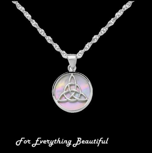 Image 0 of Mother Of Pearl Circular Celtic Trinity Knot Sterling Silver Pendant