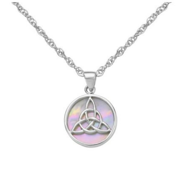 Image 1 of Mother Of Pearl Circular Celtic Trinity Knot Sterling Silver Pendant