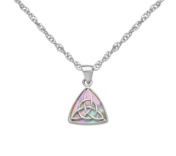 Image 1 of Mother Of Pearl Triangular Celtic Trinity Knot Sterling Silver Pendant