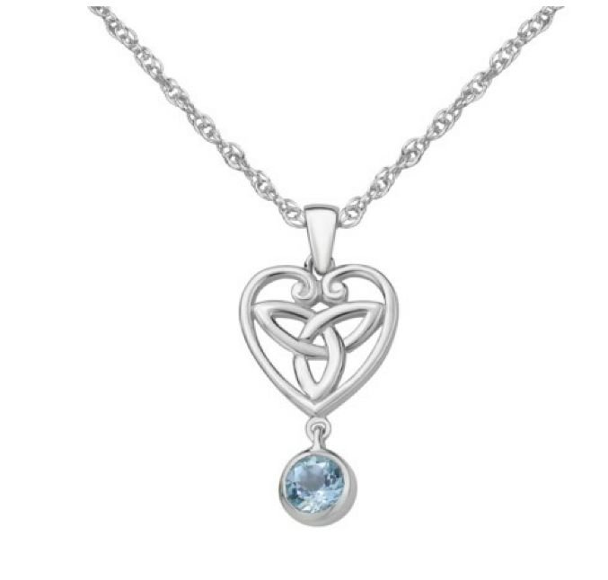 Image 1 of Blue Topaz Drop Heart Celtic Trinity Knot Sterling Silver Pendant