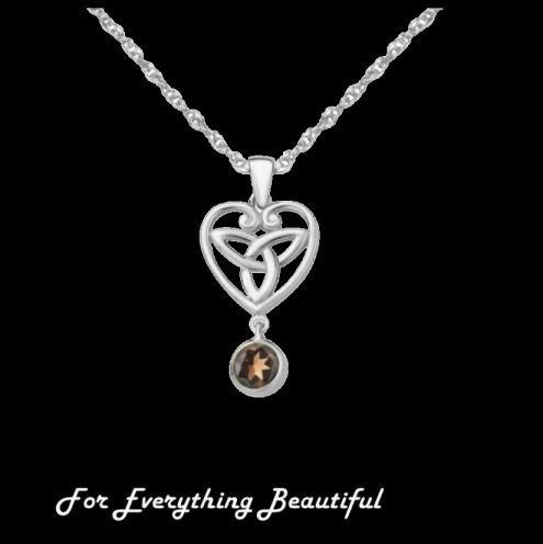 Image 0 of Smokey Quartz Drop Heart Celtic Trinity Knot Sterling Silver Pendant