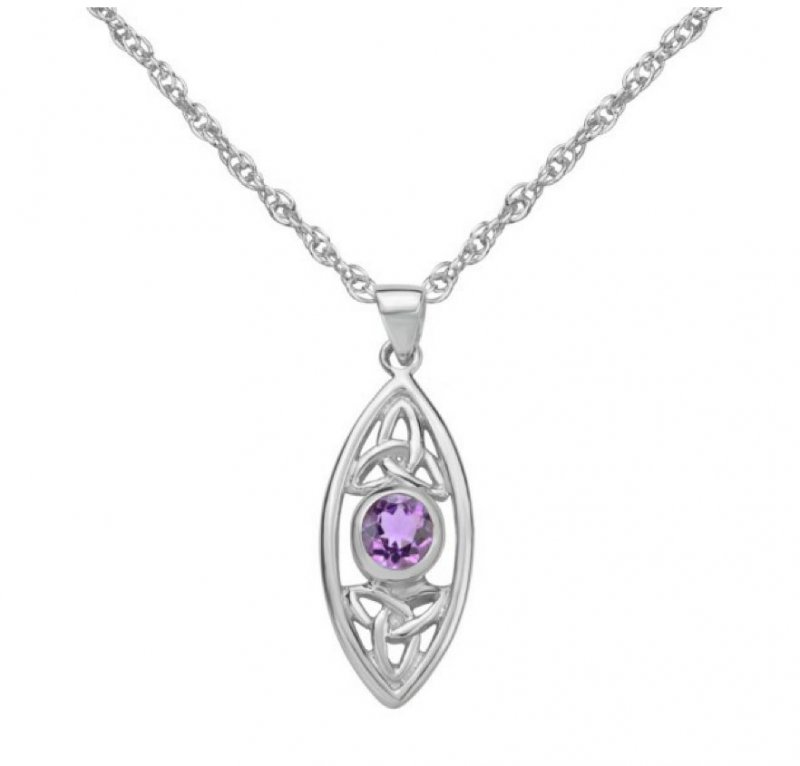 Image 1 of Purple Amethyst Elongated Celtic Trinity Knots Sterling Silver Pendant