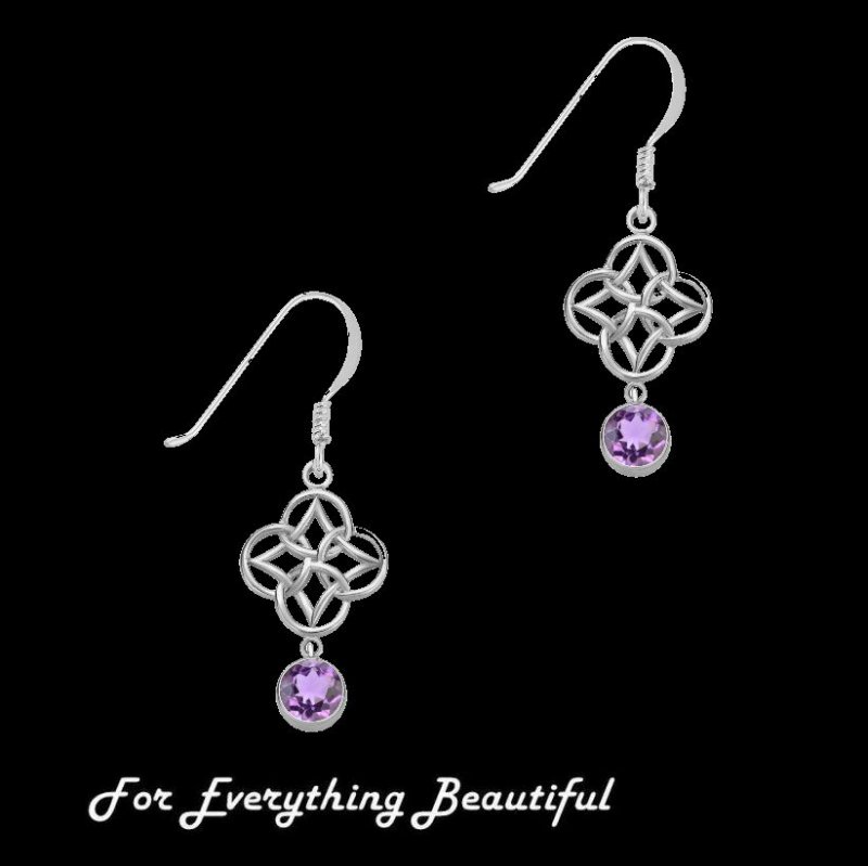 Image 0 of Purple Amethyst Endless Celtic Knotwork Sterling Silver Earrings
