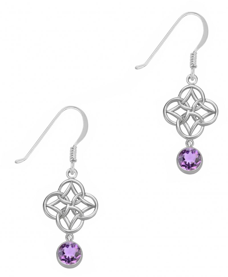 Image 1 of Purple Amethyst Endless Celtic Knotwork Sterling Silver Earrings
