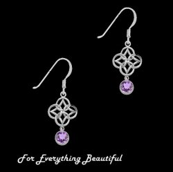 Purple Amethyst Endless Celtic Knotwork Sterling Silver Earrings