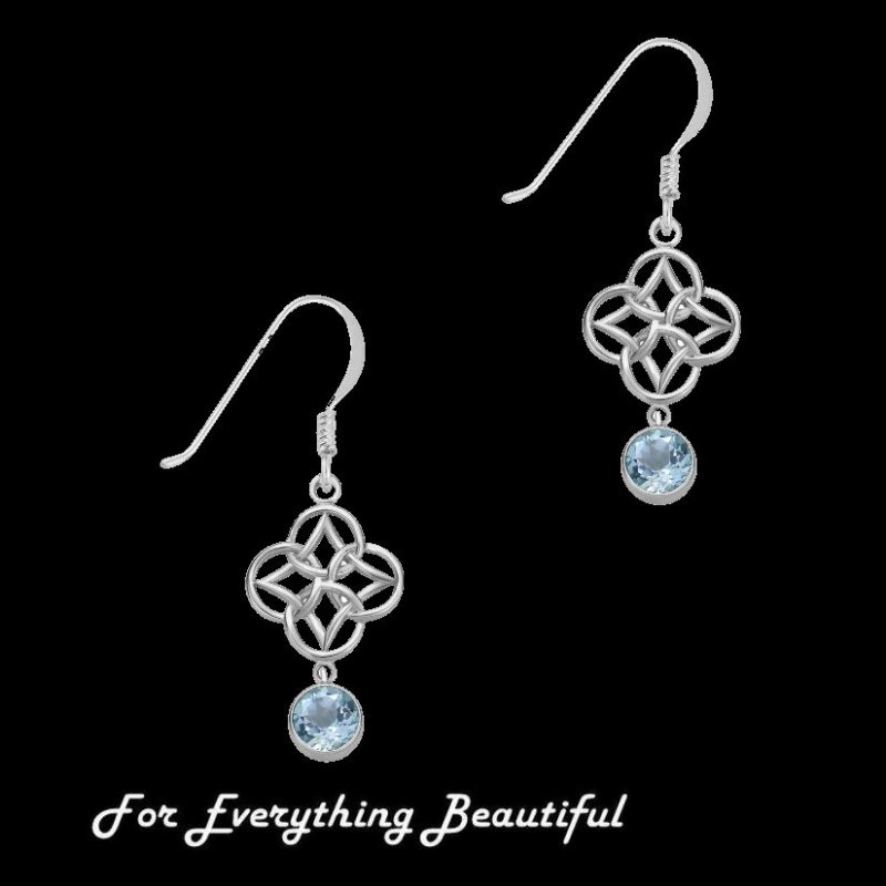Image 0 of Blue Topaz Endless Celtic Knotwork Sterling Silver Earrings