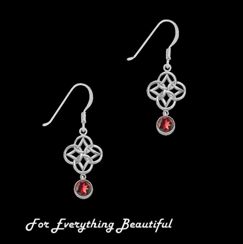 Image 0 of Red Garnet Endless Celtic Knotwork Sterling Silver Earrings